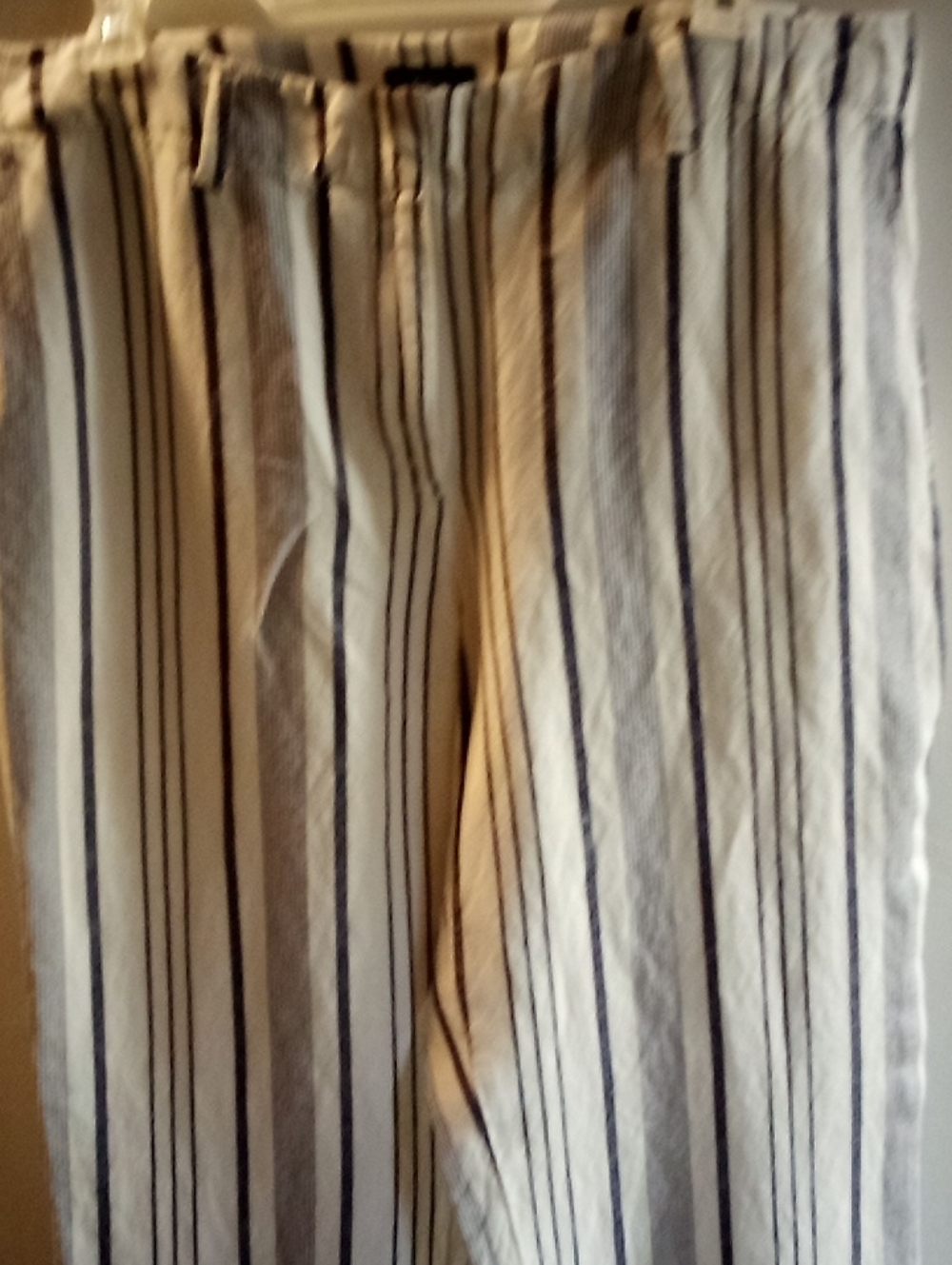 LOFT White Chino Pants with Navy Vertical Stripes